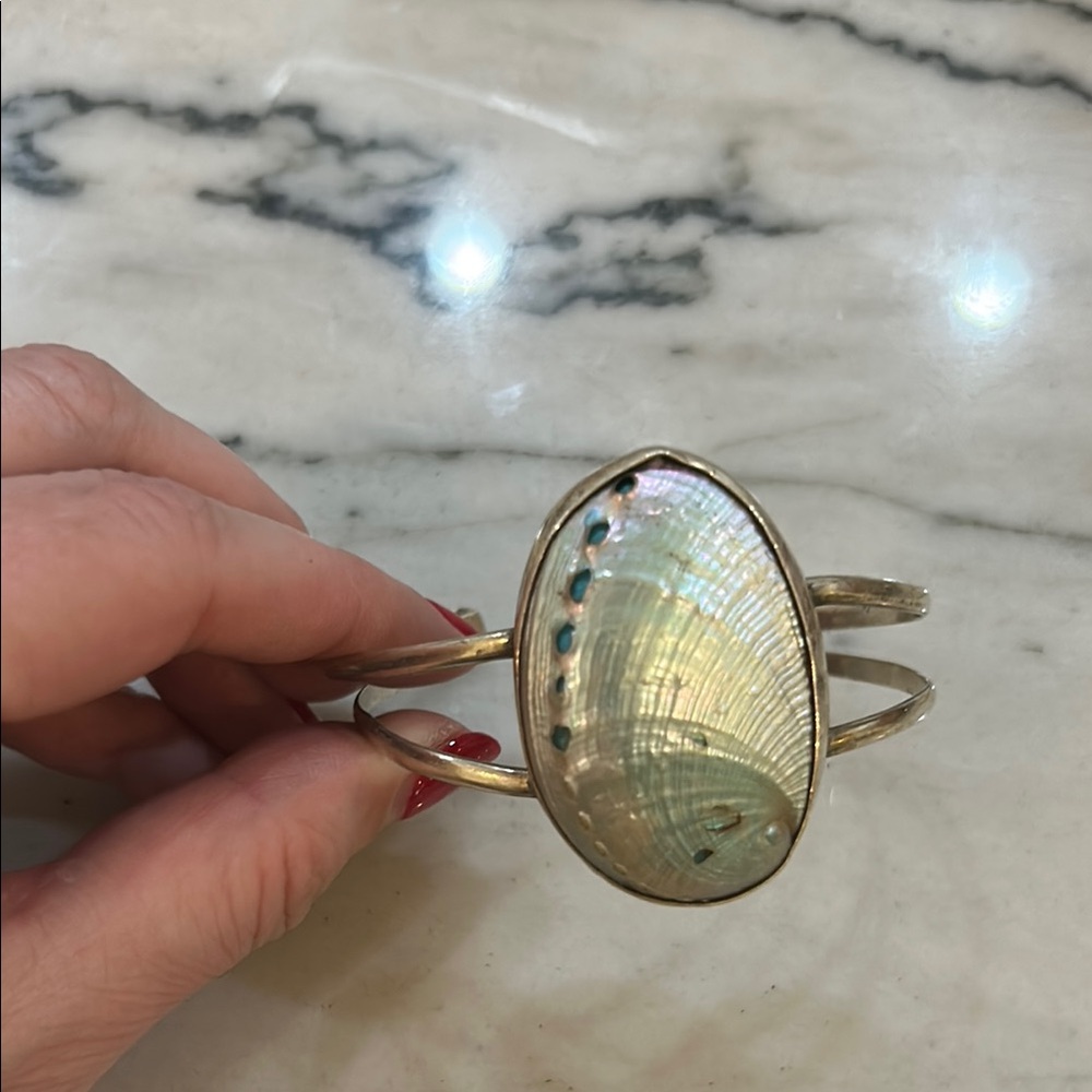 Small abalone shell 925 silver Cuff Bracelet